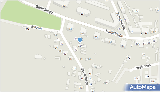 Będzin, Słowackiego Juliusza, 44A, mapa Będzin
