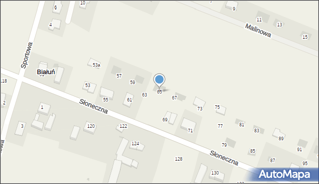 Białuń, Słoneczna, 65, mapa Białuń