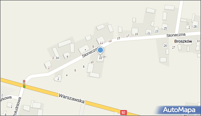 Broszków, Słoneczna, 12, mapa Broszków