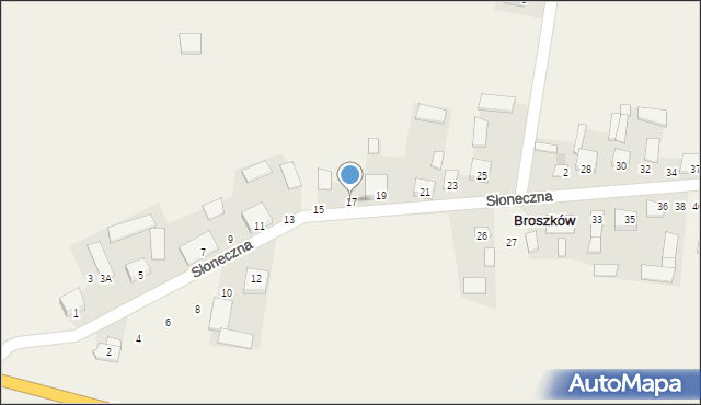 Broszków, Słoneczna, 17, mapa Broszków
