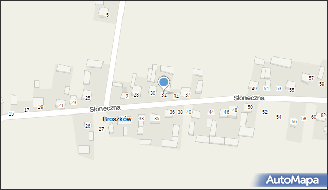 Broszków, Słoneczna, 32, mapa Broszków