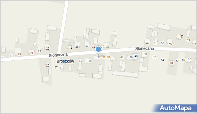 Broszków, Słoneczna, 36, mapa Broszków