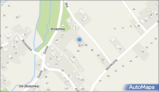 Brzezinka, Słoneczna, 92, mapa Brzezinka