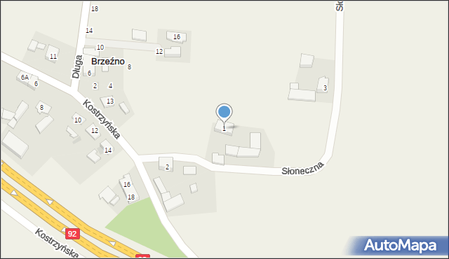 Brzeźno, Słoneczna, 1, mapa Brzeźno