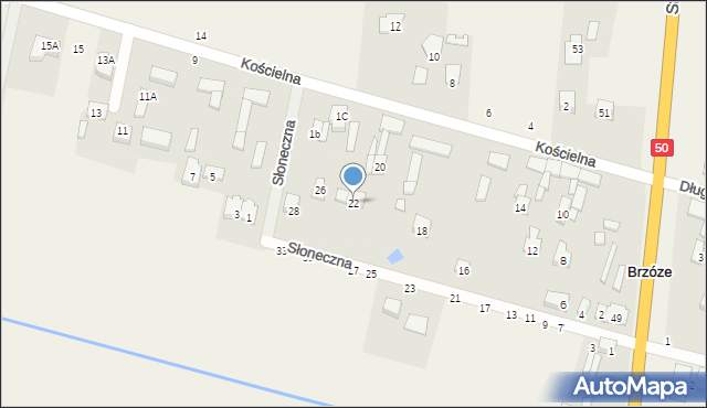 Brzóze, Słoneczna, 22, mapa Brzóze