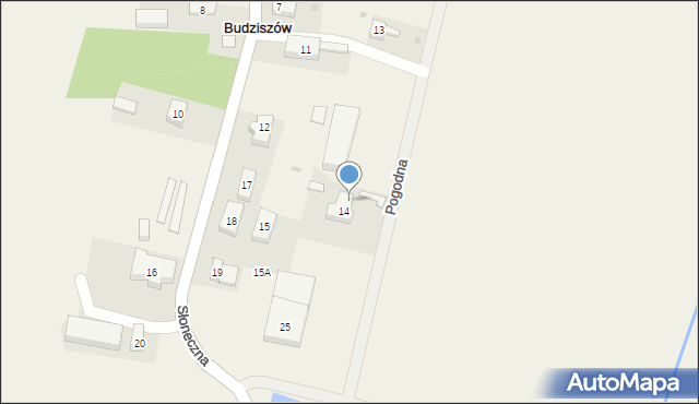 Budziszów, Słoneczna, 14a, mapa Budziszów