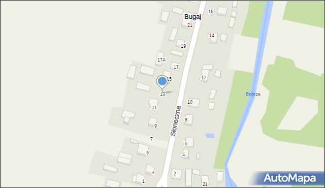Bugaj, Słoneczna, 13, mapa Bugaj