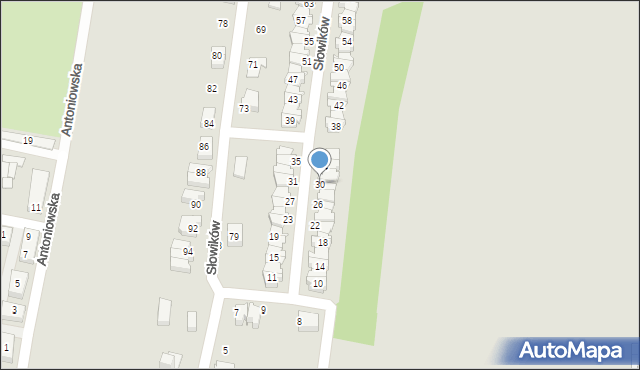 Chorzów, Słowików, 30, mapa Chorzów