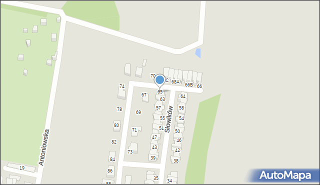 Chorzów, Słowików, 65, mapa Chorzów