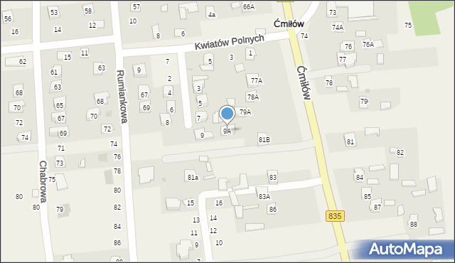 Ćmiłów, Słoneczna, 9A, mapa Ćmiłów