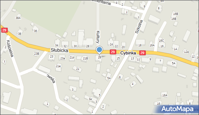 Cybinka, Słubicka, 19, mapa Cybinka