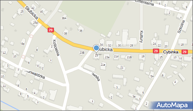 Cybinka, Słubicka, 23, mapa Cybinka
