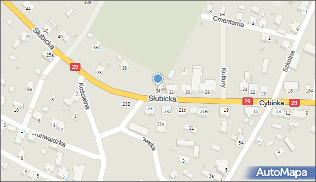 Cybinka, Słubicka, 34, mapa Cybinka