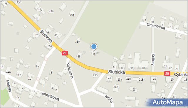 Cybinka, Słubicka, 36, mapa Cybinka