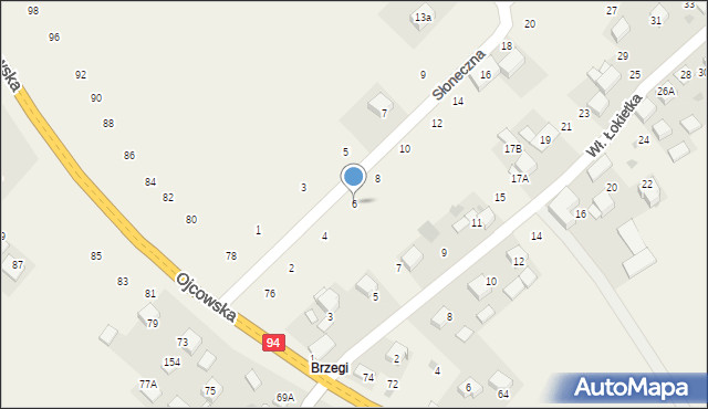 Czajowice, Słoneczna, 6, mapa Czajowice