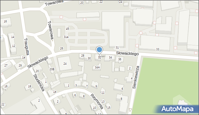 Czechowice-Dziedzice, Słowackiego Juliusza, 32, mapa Czechowic-Dziedzic