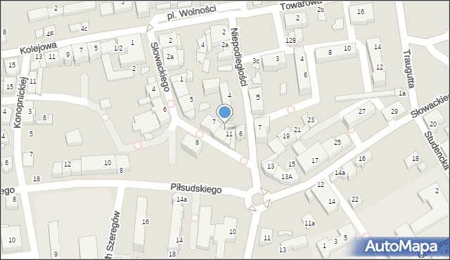 Czechowice-Dziedzice, Słowackiego Juliusza, 9, mapa Czechowic-Dziedzic