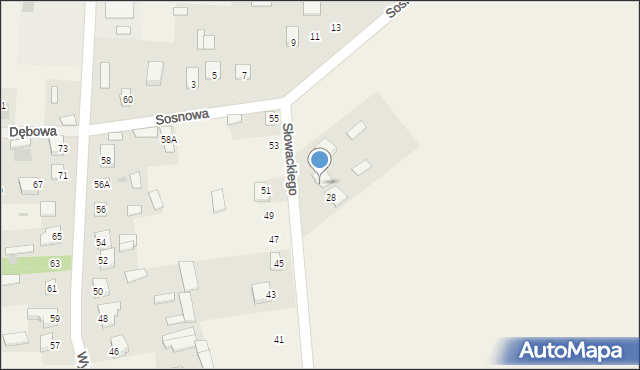 Dąbrówka-Ług, Słowackiego Juliusza, 30, mapa Dąbrówka-Ług