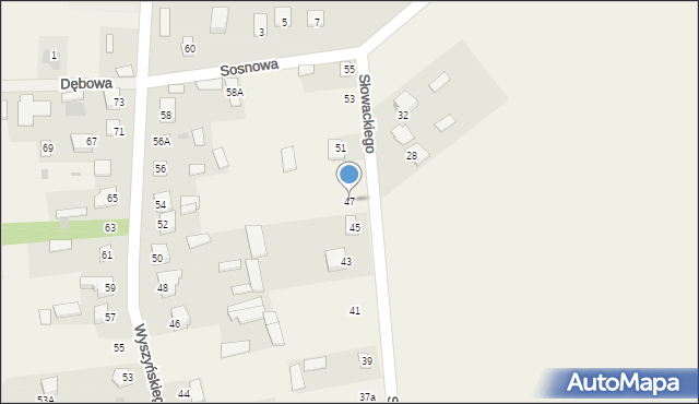 Dąbrówka-Ług, Słowackiego Juliusza, 47, mapa Dąbrówka-Ług