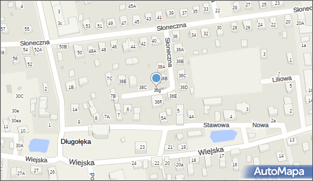 Długołęka, Słoneczna, 36g, mapa Długołęka