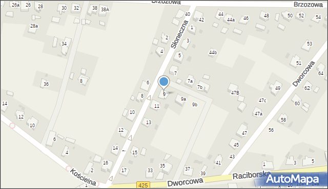 Dziergowice, Słoneczna, 9, mapa Dziergowice