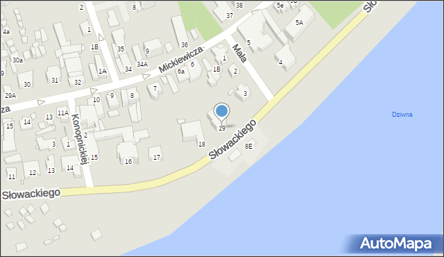 Dziwnów, Słowackiego Juliusza, 19, mapa Dziwnów