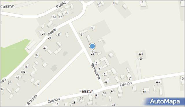 Falsztyn, Słoneczna, 13, mapa Falsztyn