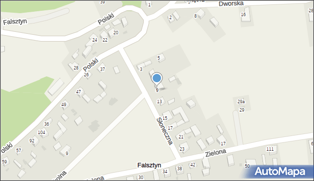 Falsztyn, Słoneczna, 9, mapa Falsztyn