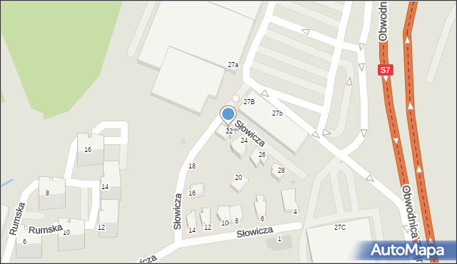 Gdynia, Słowicza, 22, mapa Gdyni