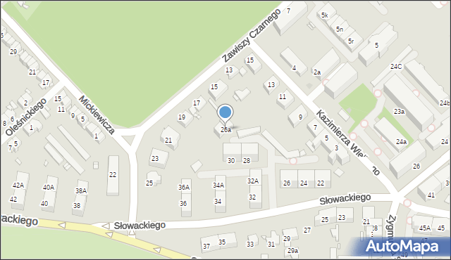 Gliwice, Słowackiego Juliusza, 26a, mapa Gliwic