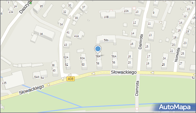 Gliwice, Słowackiego Juliusza, 58A, mapa Gliwic