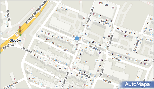 Głogów, Słodowa, 36, mapa Głogów