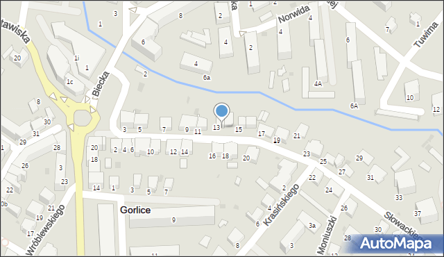 Gorlice, Słowackiego Juliusza, 13A, mapa Gorlic