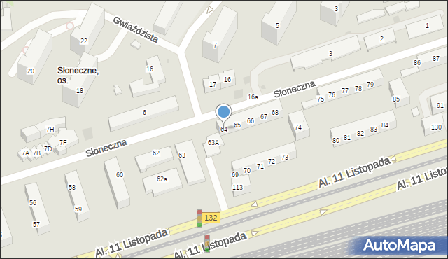 Gorzów Wielkopolski, Słoneczna, 64, mapa Gorzów Wielkopolski
