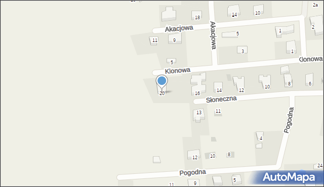 Grzybowo, Słoneczna, 20, mapa Grzybowo