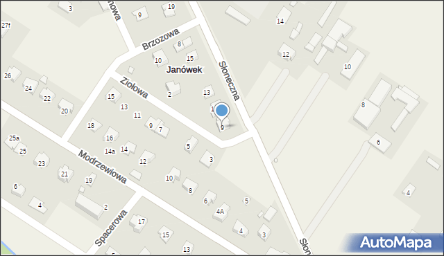 Janówek, Słoneczna, 9, mapa Janówek