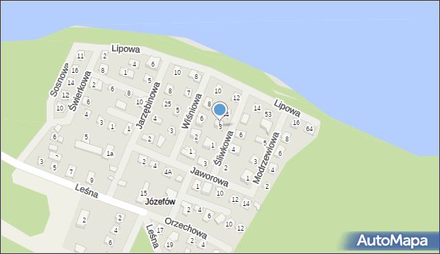 Jeziorna, Śliwkowa, 3, mapa Jeziorna