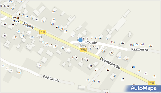 Kaszów, Śląska, 10, mapa Kaszów