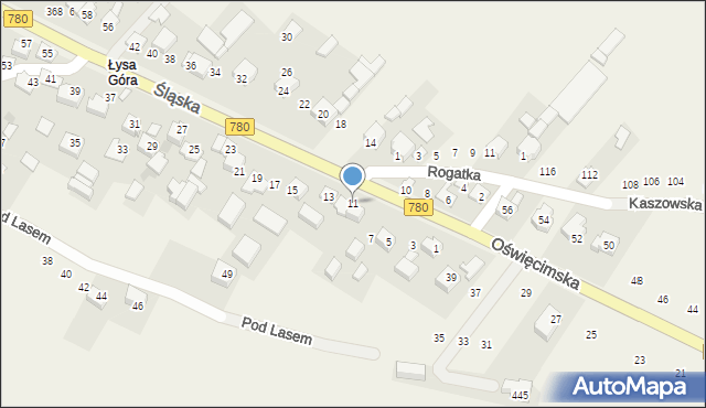 Kaszów, Śląska, 11, mapa Kaszów