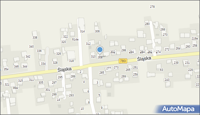 Kaszów, Śląska, 308, mapa Kaszów