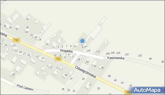 Kaszów, Słodka, 1, mapa Kaszów