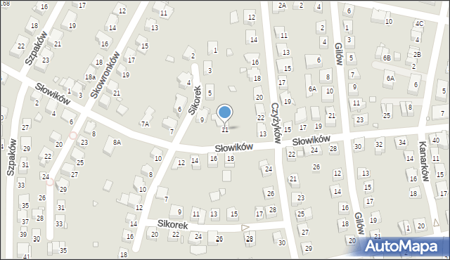 Katowice, Słowików, 11, mapa Katowic