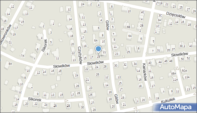 Katowice, Słowików, 19, mapa Katowic