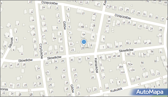 Katowice, Słowików, 27, mapa Katowic