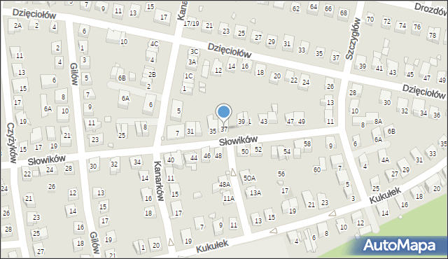 Katowice, Słowików, 37, mapa Katowic
