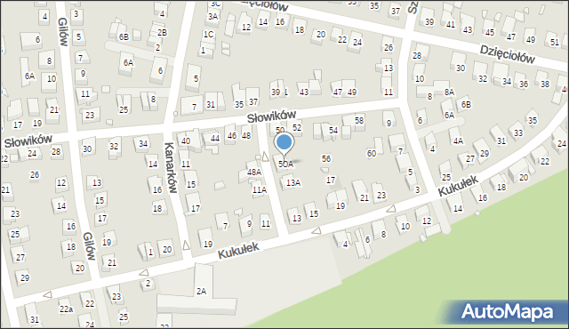 Katowice, Słowików, 50A, mapa Katowic