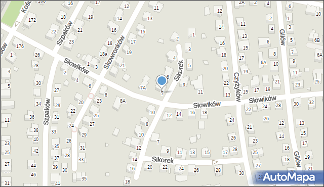 Katowice, Słowików, 7, mapa Katowic