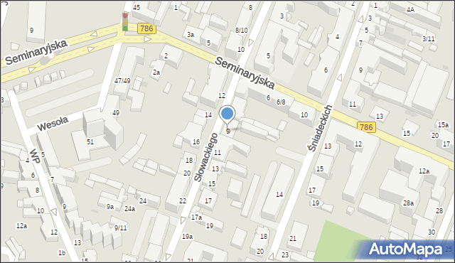 Kielce, Słowackiego Juliusza, 9, mapa Kielc