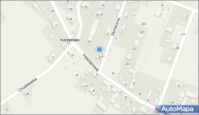 Korzeńsko, Słoneczna, 8, mapa Korzeńsko