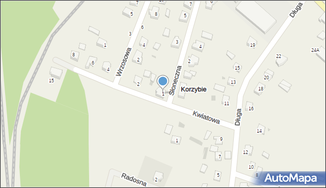 Korzybie, Słoneczna, 1, mapa Korzybie